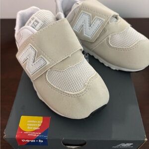 New Balance Kids Gray and White Velcro Sneakers
